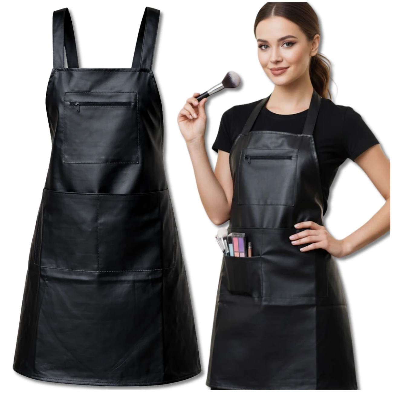 Șorț de protecție negru unisex impermeabil cu buzunare, ideal pentru bucătărie și muncă.